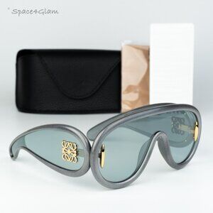 Loewe Women Sunglasses Grey Blue Mirror Shield LW40108I 05X NEW AUTHENTIC